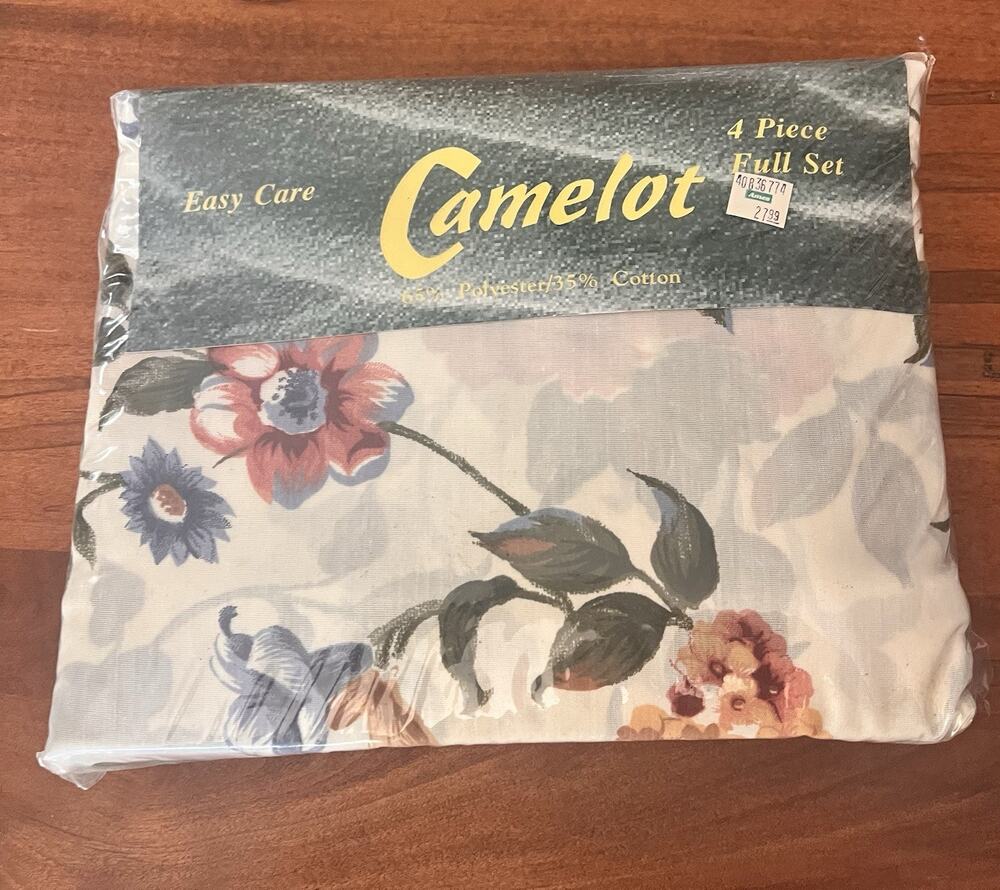 Vtg Camelot Sheets 4 Piece Full Set Flat Fitted 2 Pillowcases Floral New Sealed